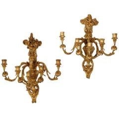 A pair of Belle Epoque gilt wood sconces from France c.1890
