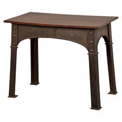 Antique English Solid Iron Table Base, Single Plank Mahogany Top circa 1890