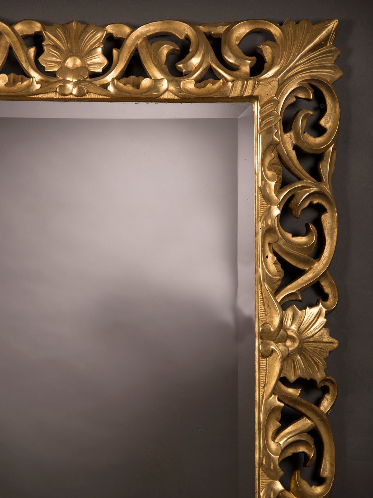 Barbizon School Antique French Baroque Style Gold Beveled Mirror, 1875 (35 1/2