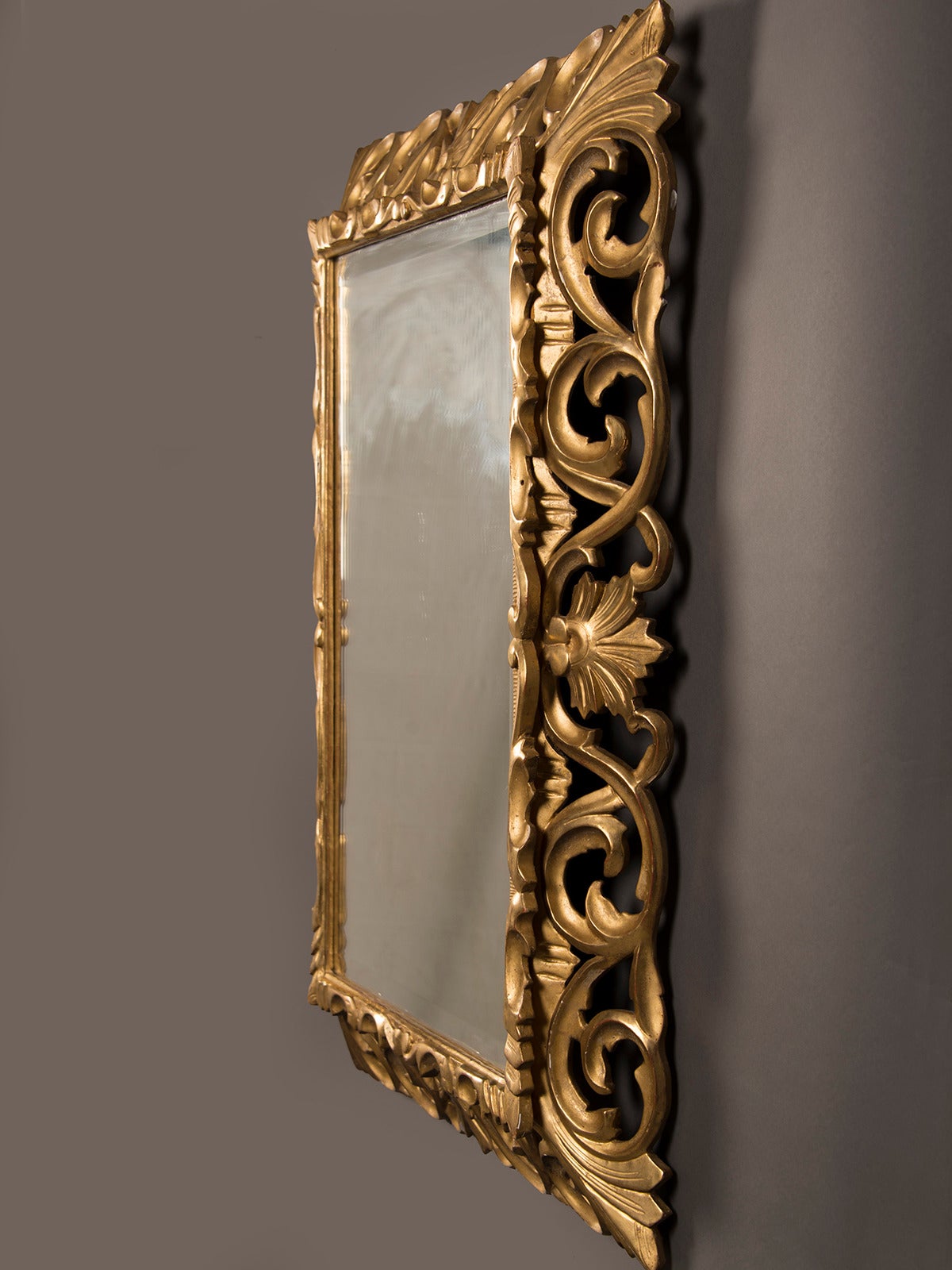 Antique French Baroque Style Gold Beveled Mirror, 1875 (35 1/2
