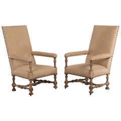 Antique French Henri II Style Carved Oak Pair of Armchairs, circa 1880 1