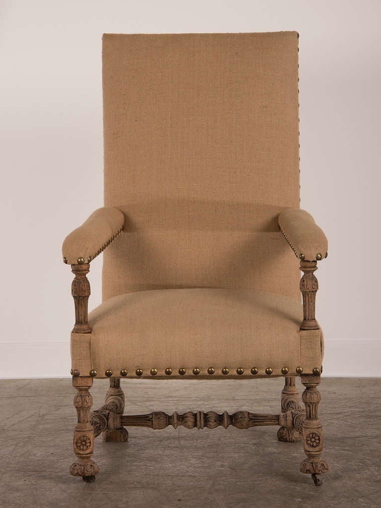 19th Century Antique French Henri II Style Carved Oak Pair of Armchairs, circa 1880