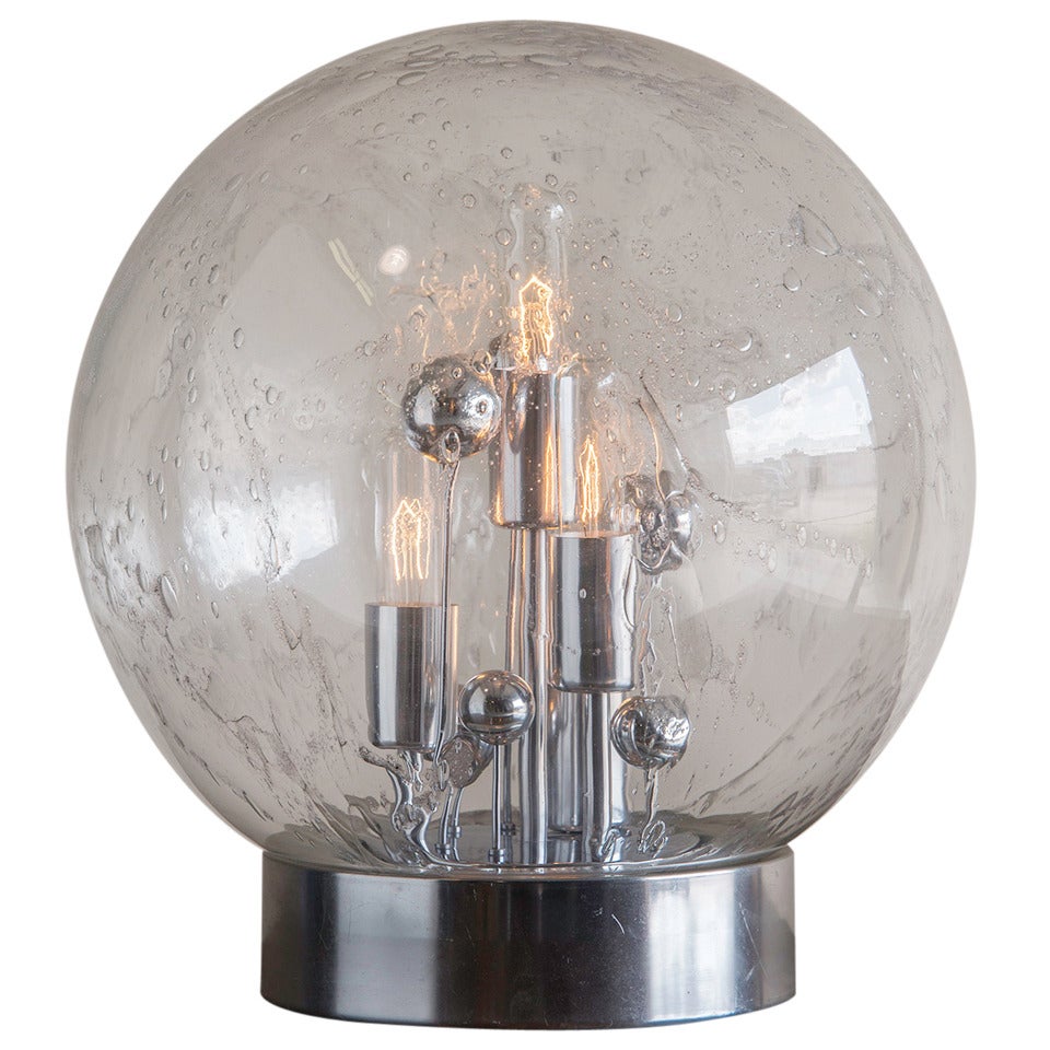 Vintage Italian Doria Hand Blown Glass Sphere on Chrome Base Lamp circa 1970