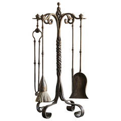 Set of French Forged Iron Fireplace Tools, Belle Époque Period circa 1920