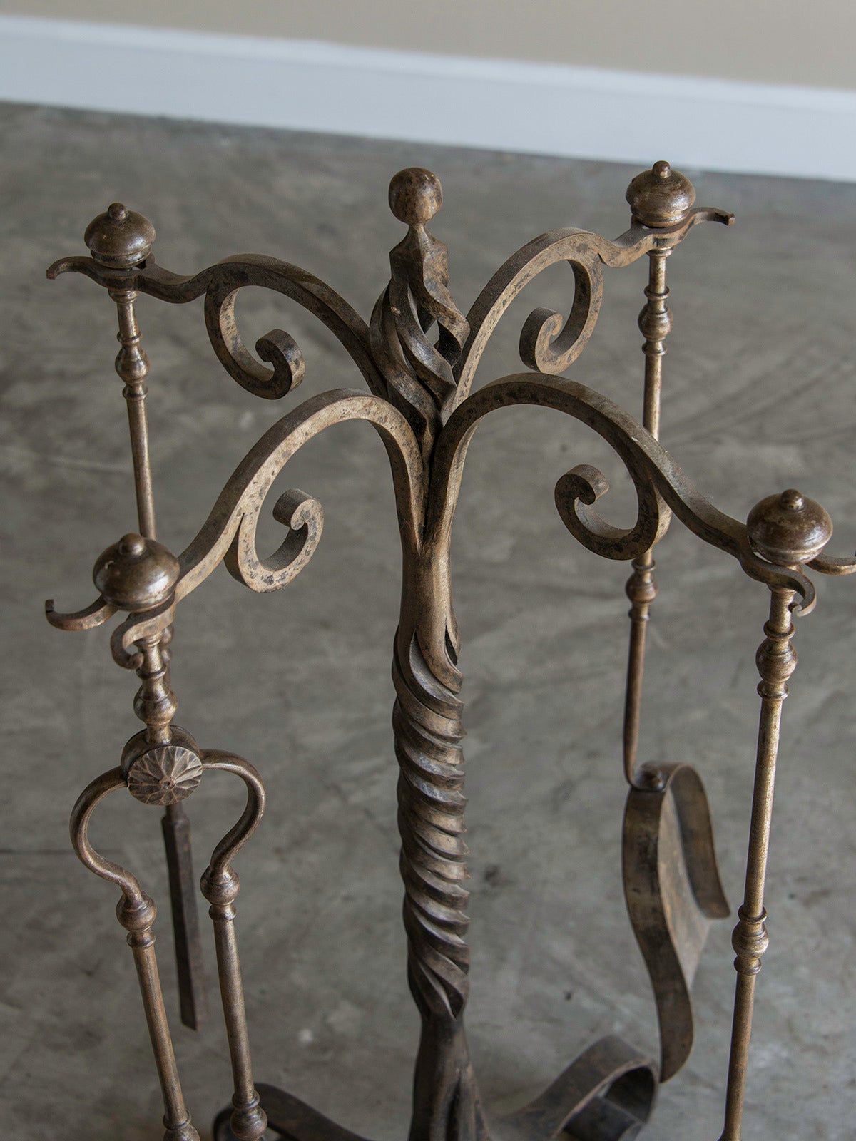 Set of French Forged Iron Fireplace Tools, Belle Époque Period circa 1920 2