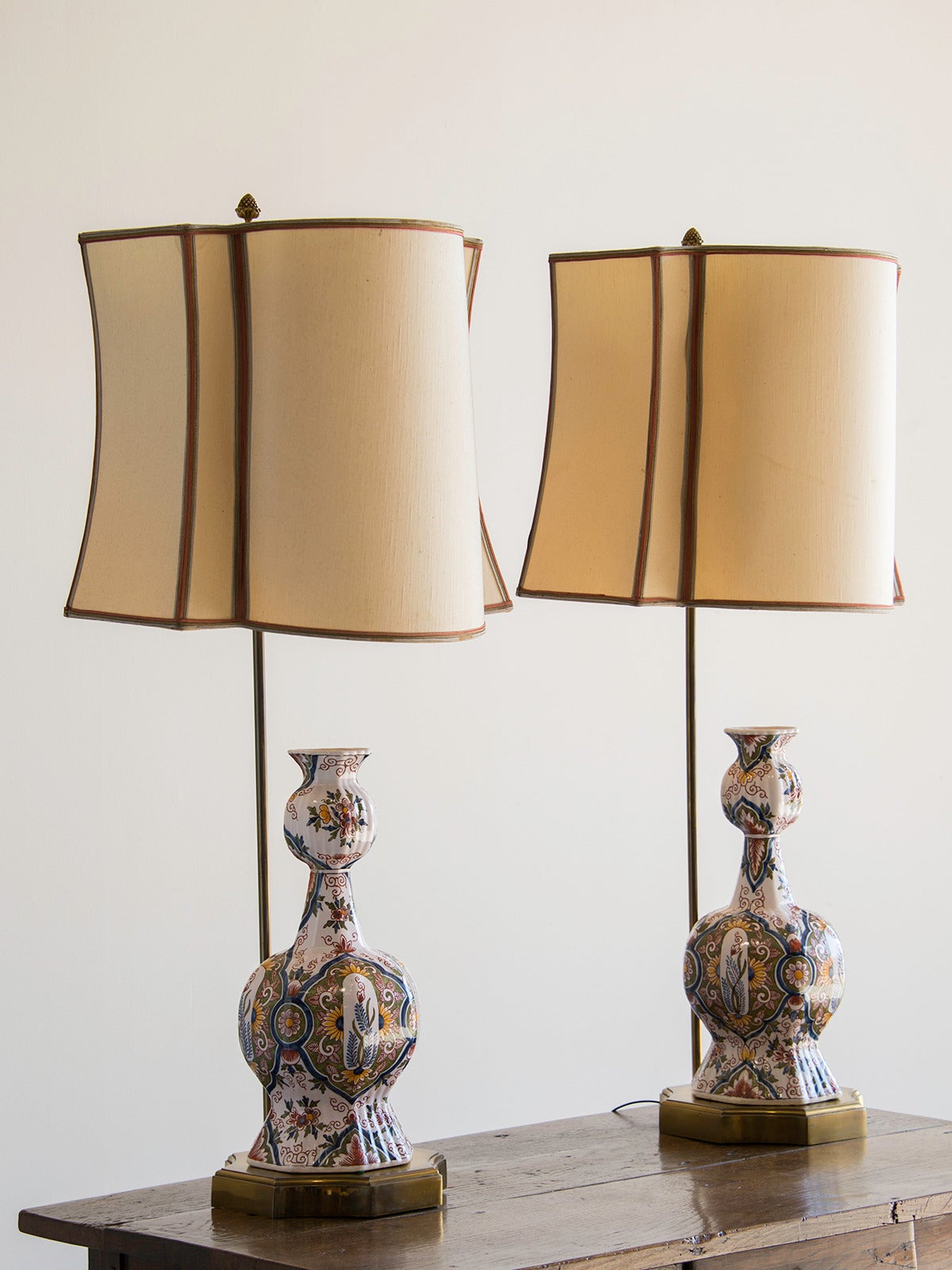 Pair of Hand- Painted Delft Vases, Holland circa 1875, Mounted as Custom Lamps For Sale 2