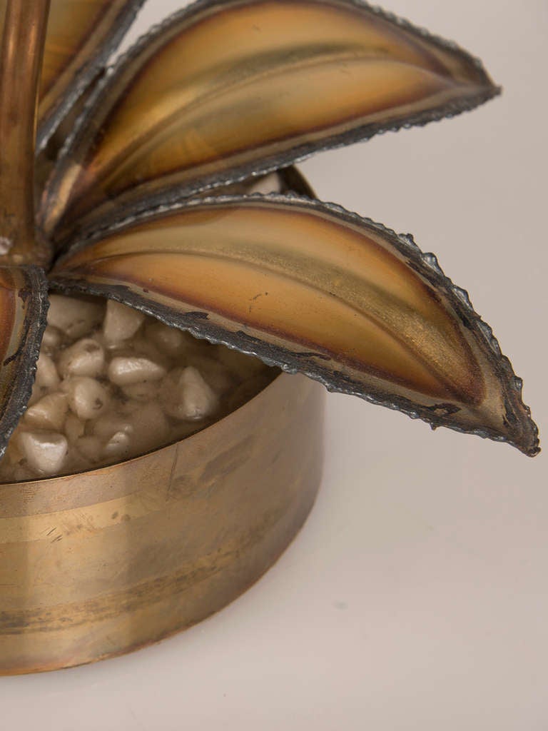 Maison Jansen Style Three Branch Hammered Brass Palm Tree Lamp, France c.1970 5