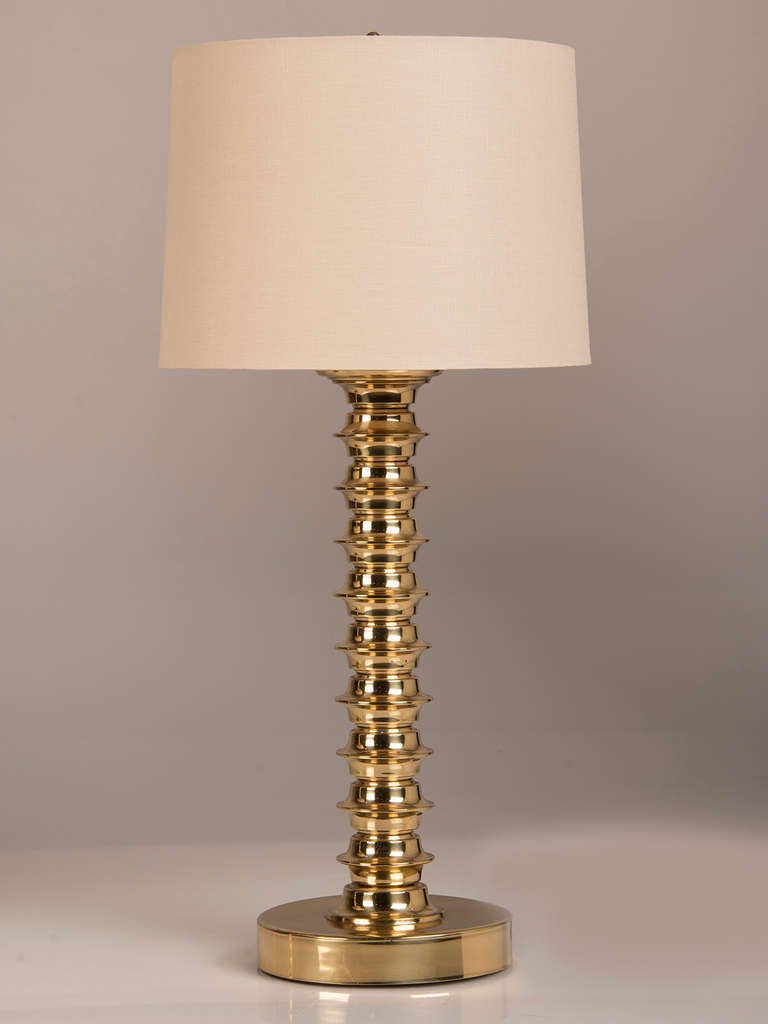 English Pair of Tall Brass Bobbin Pattern Candlestick Lamps, England c.1890
