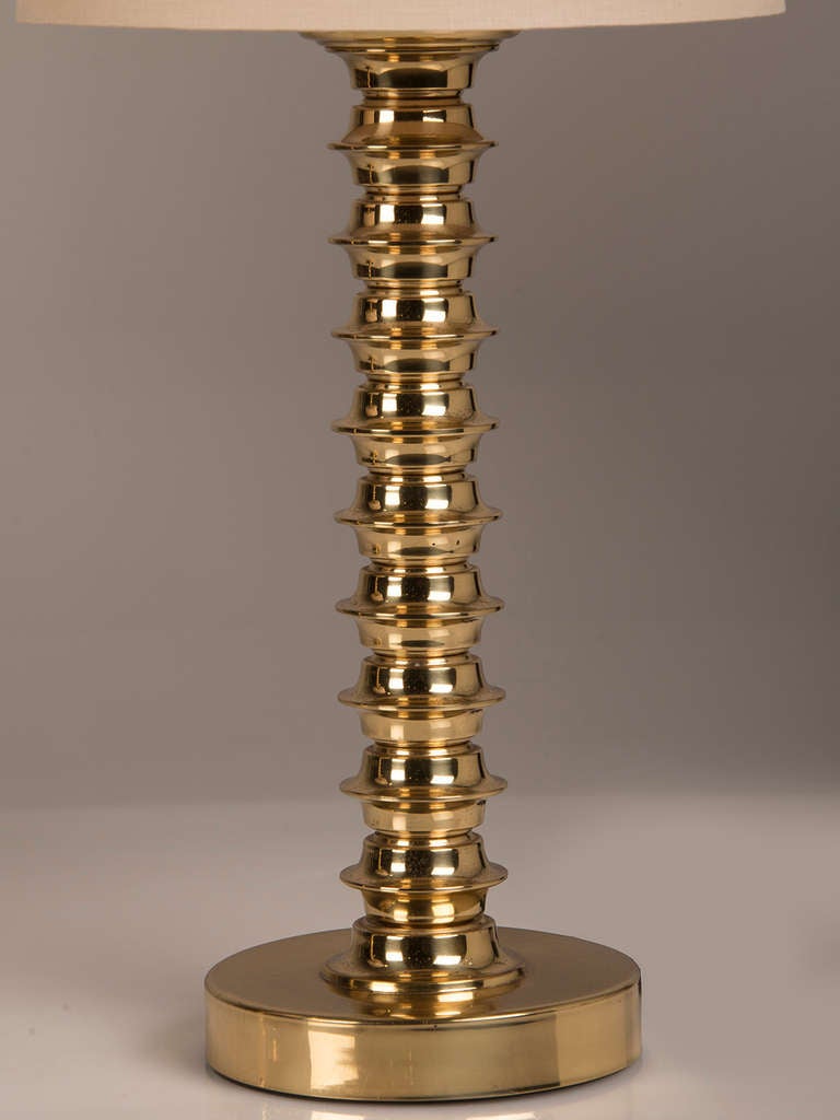 19th Century Pair of Tall Brass Bobbin Pattern Candlestick Lamps, England c.1890