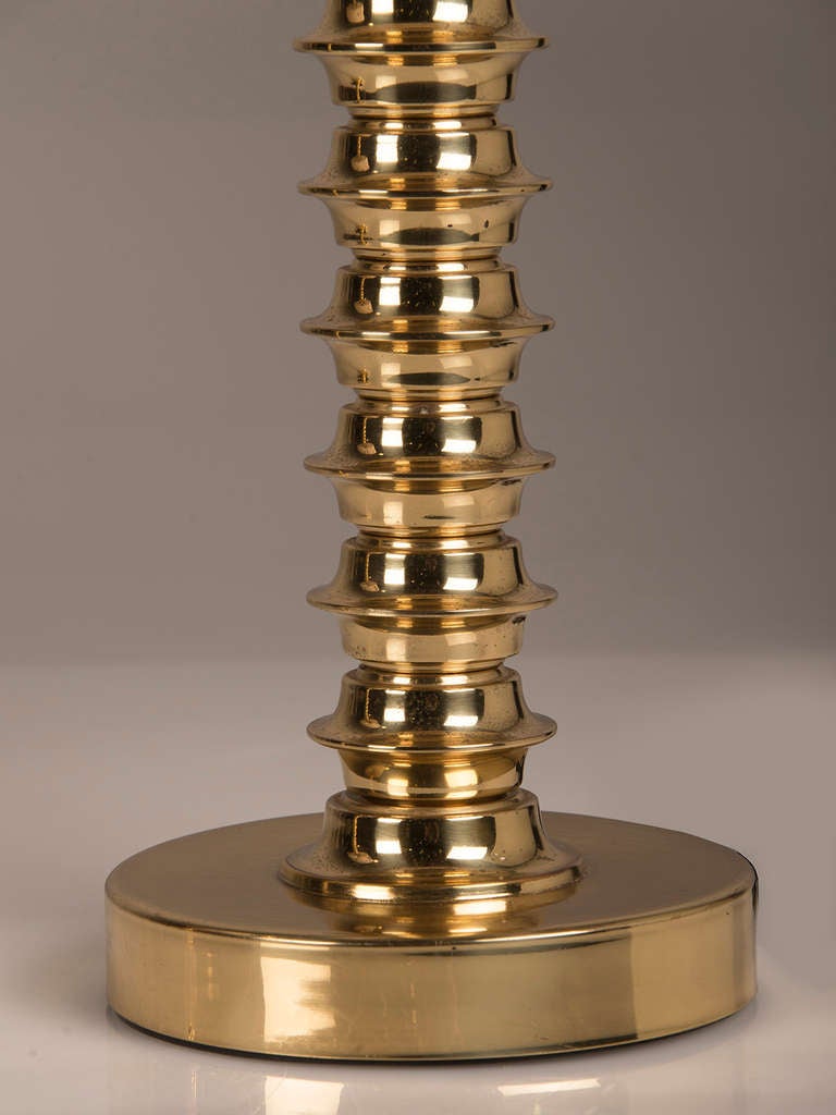 Pair of Tall Brass Bobbin Pattern Candlestick Lamps, England c.1890 1