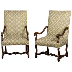 Pair of Louis XIV Style Mouton Leg Walnut Armchairs, France, circa 1880
