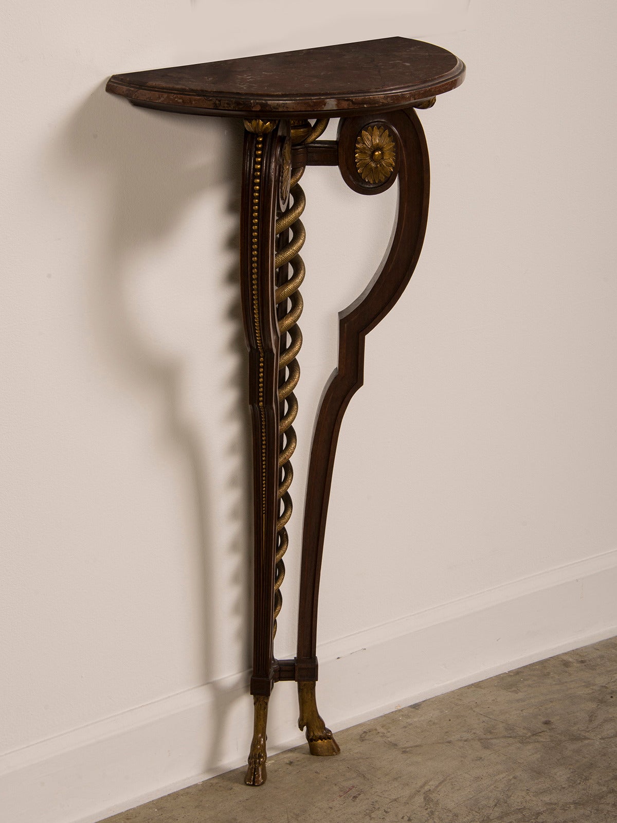 French Antique Neoclassical Gilded Walnut Console Table, Marble Top circa 1875
