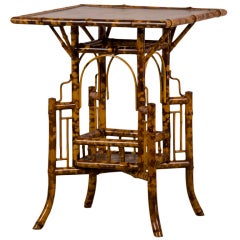 Antique A Fantastic Scorched Bamboo Table From France C.1890