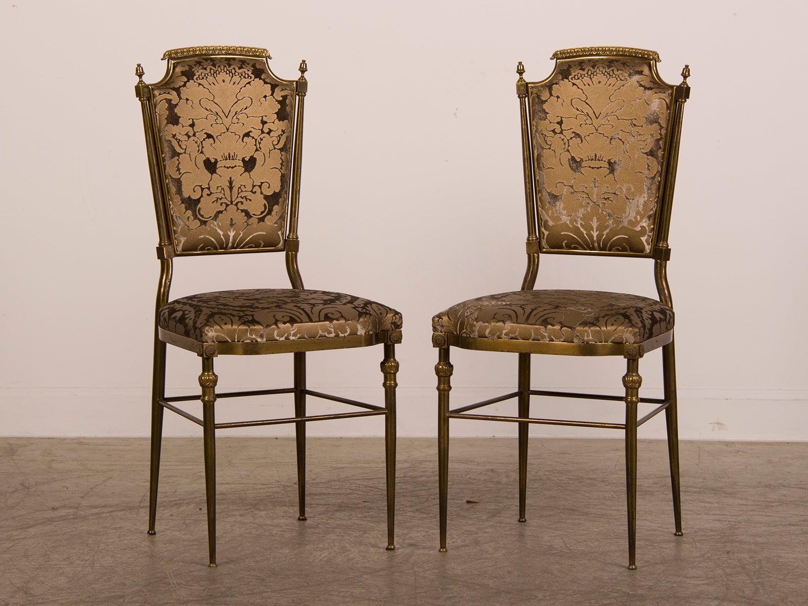 Pair of Vintage Italian Neoclassical Brass Side Chairs circa 1940