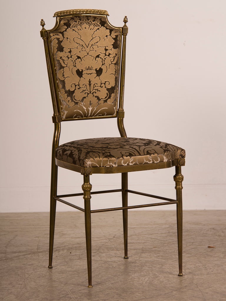 Burnished Pair of Vintage Italian Neoclassical Brass Side Chairs circa 1940