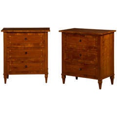 Pair Neoclassical Inlaid Walnut Chest of Drawers from Vienna, Austria c.1890