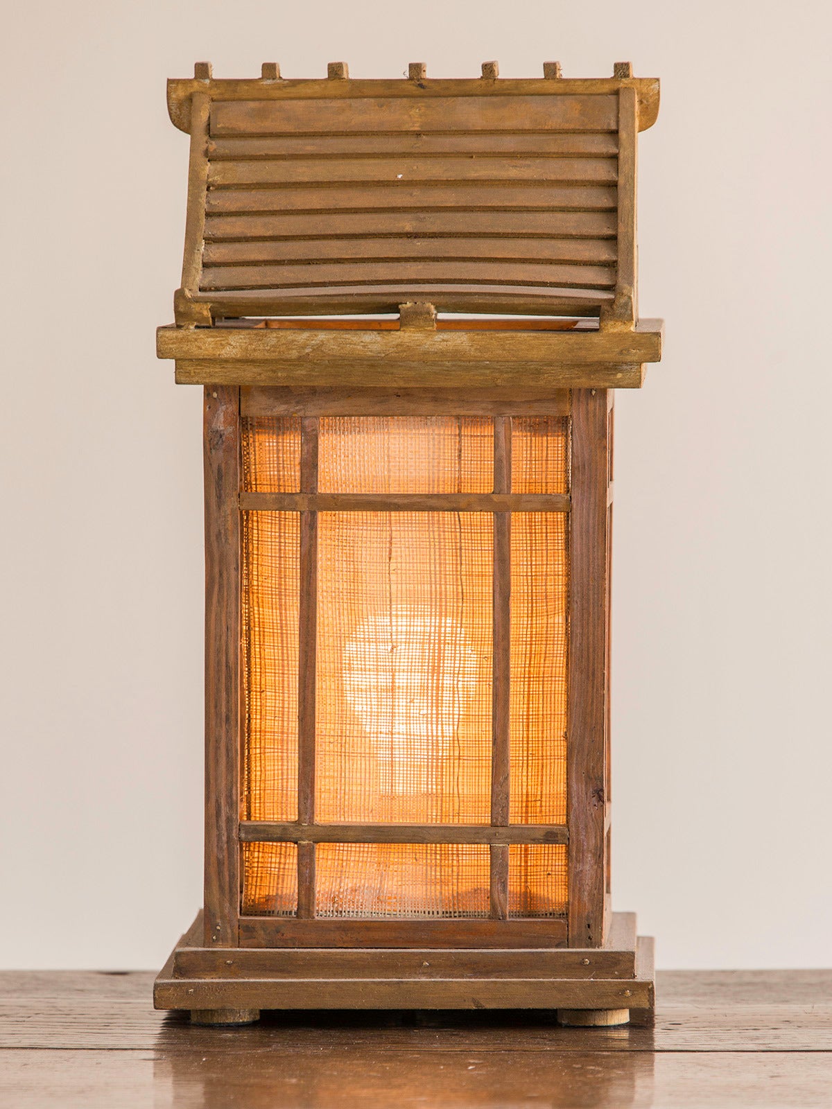 Vintage Wooden House, Japan circa 1930, Fitted as a Lamp In Excellent Condition In Houston, TX