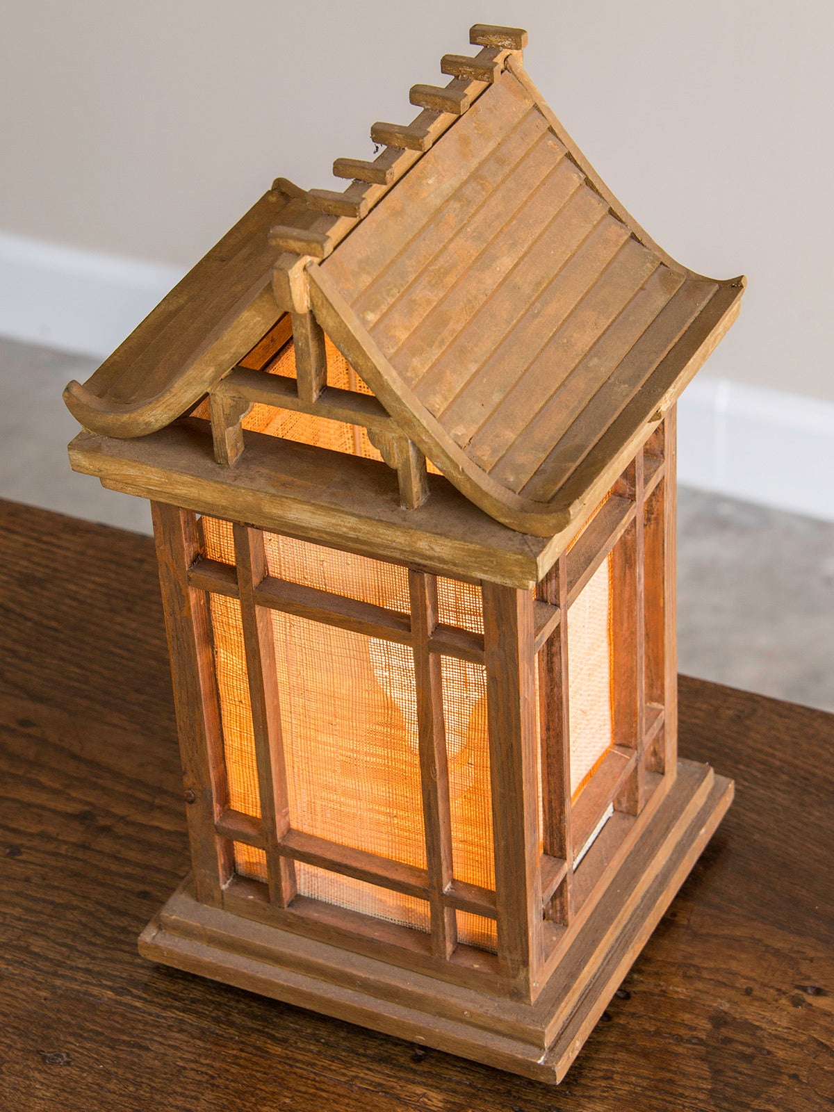Vintage Wooden House, Japan circa 1930, Fitted as a Lamp 1