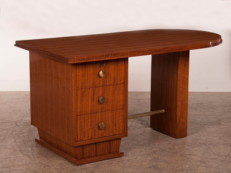 Art Deco Period French Walnut Desk With Three Drawers circa 1930 In Excellent Condition In Houston, TX