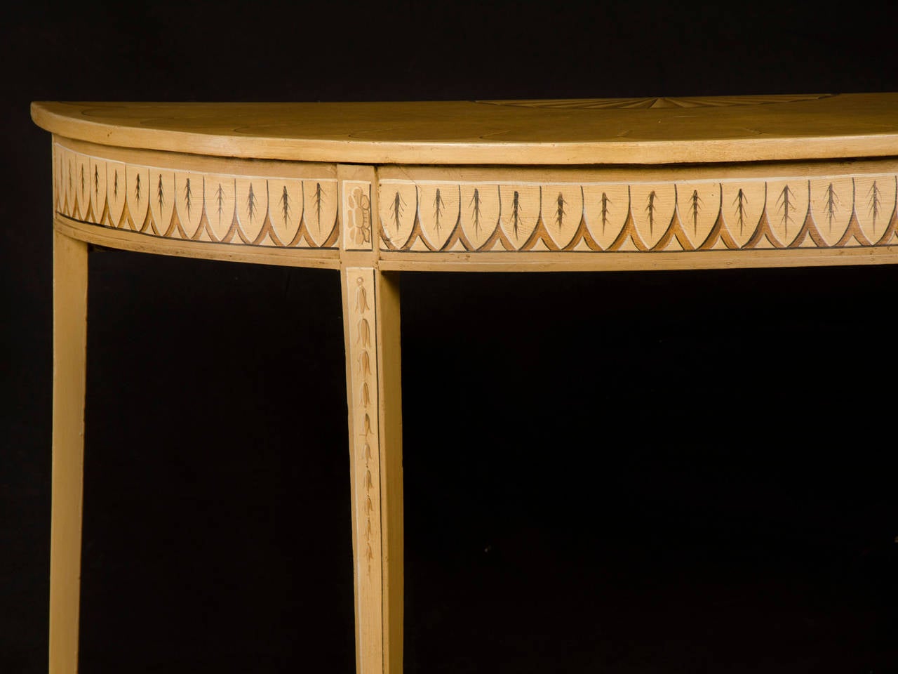 19th Century Pair of Antique English Adam Style Painted Demilune Console Tables, circa 1890