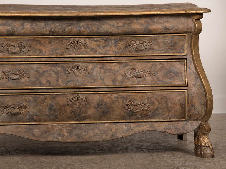 19th Century Antique Dutch Bombe Oak Chest of Drawers, Painted Finish, circa 1800