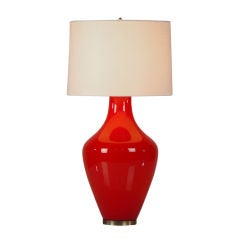 A vintage table lamp of scarlet Murano glass from Italy c.1940