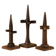 A collection of three hand forged iron spikes from France c.1880