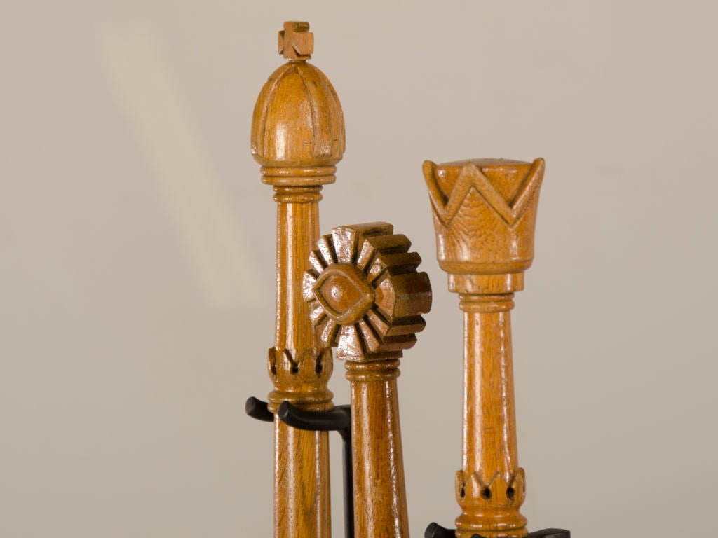 20th Century A set of three carved wooden batons from France c.1900