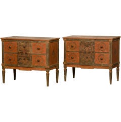 Pair of Louis XVI neoclassical style painted chests from France