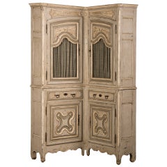 Antique French Louis XV Period Painted and Carved Corner Cabinet, circa 1740