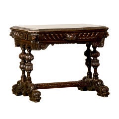 Antique Italian Renaissance Style Carved Oak Table With a Drawer, circa 1880