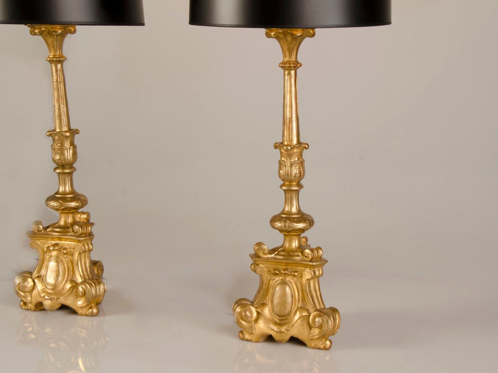 A lovely pair of altar candlestick lamps from Italy c.1930
