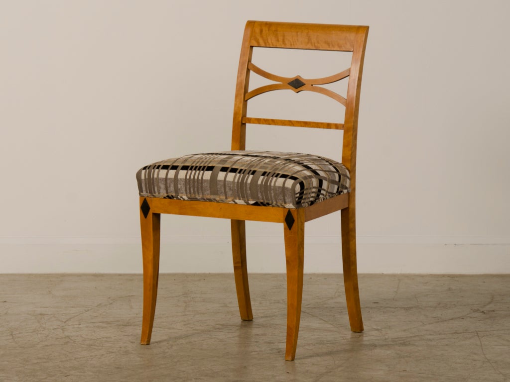 Ebonized Pair of Antique Austrian Biedermeier Period Birchwood Side Chairs, circa 1830