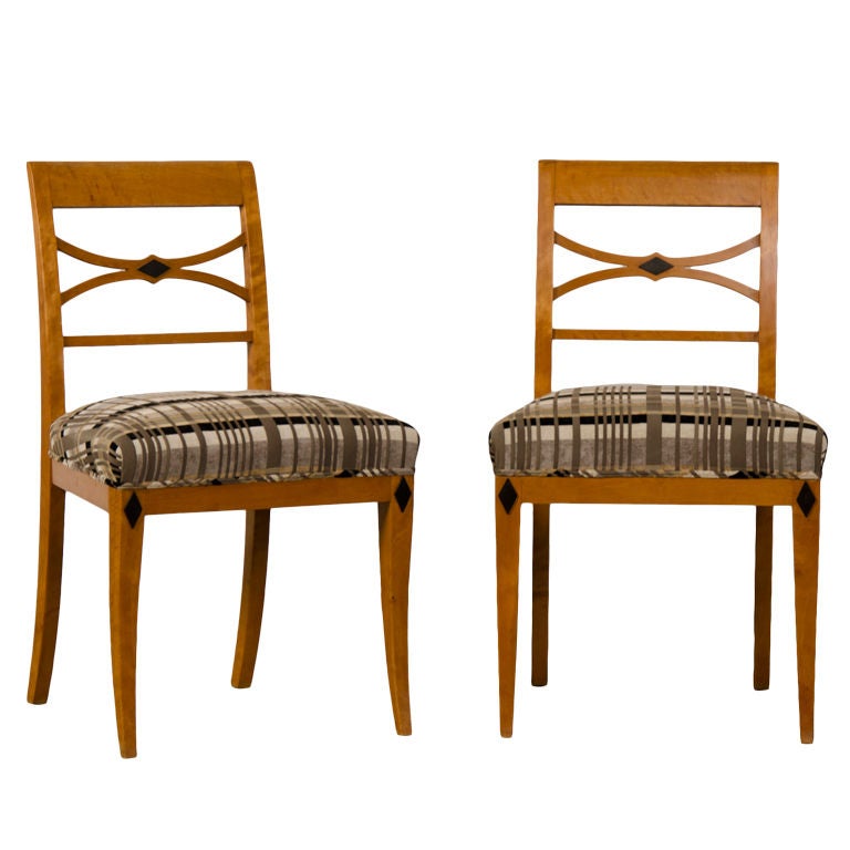 Pair of Antique Austrian Biedermeier Period Birchwood Side Chairs, circa 1830