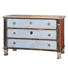 Gustavian Style Rustic Three Drawer Chest, Sweden c.1820 with its original paint