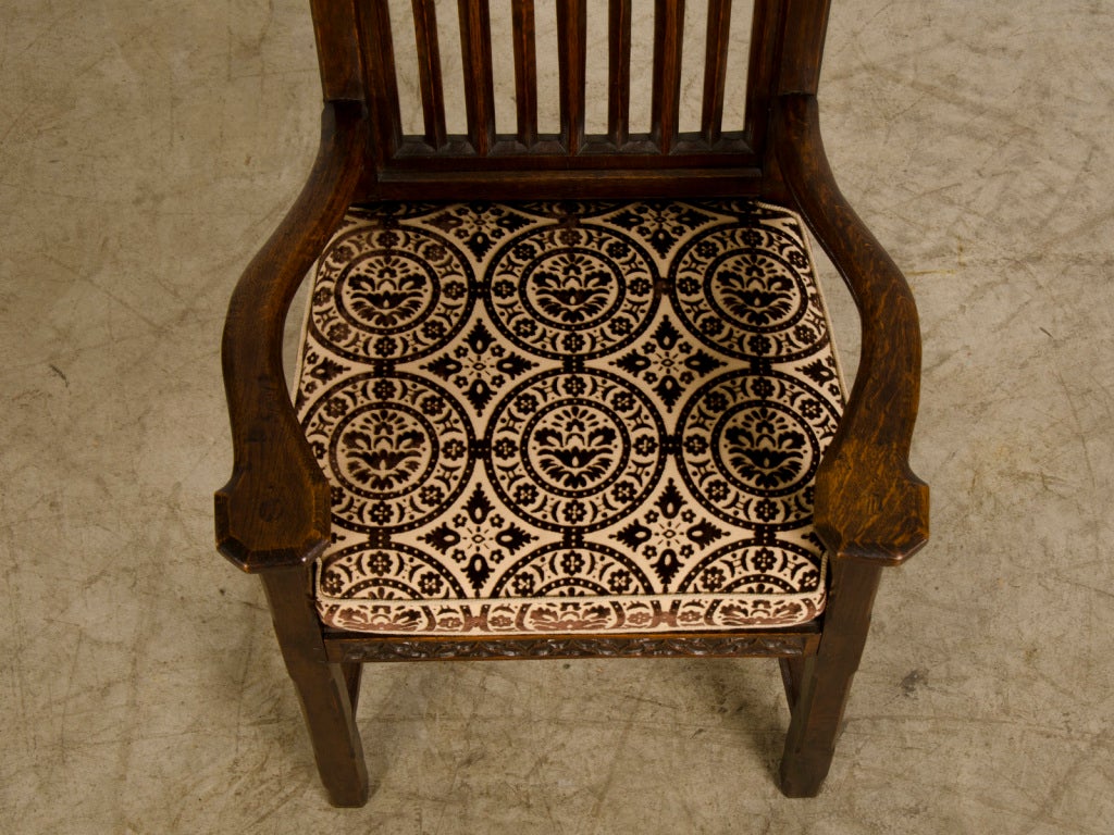 Antique French Gothic Revival Carved Oak Pair of Tall Back Armchairs, 1880 5