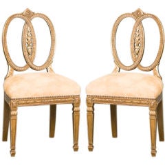 Neoclassical Pair of Carved Gold Leafed Side Chairs, Italy c.1880