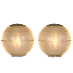 A pair of enormous Holophane sphere lamps from England c.1910