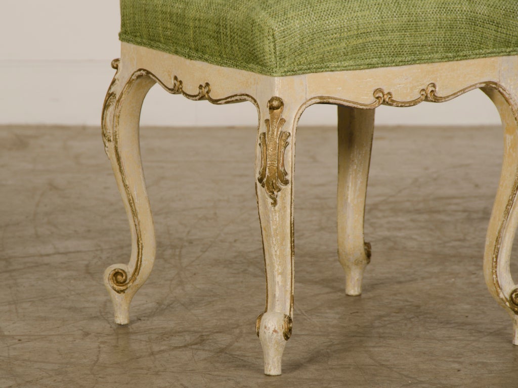 19th Century Antique French Louis XV Style Painted and Gilded Carved Stools, circa 1895, Pair