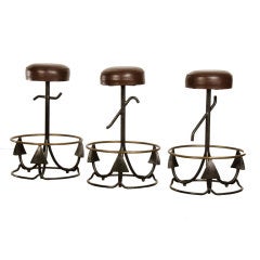 A set vintage iron and brass stools from Holland c.1940