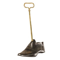 Antique Steel Shoe Last with a Brass Handle Door Stop, England c.1895