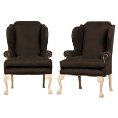 A pair of Chippendale style wing back chairs from England c.1900