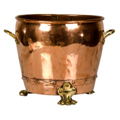 Brass and Copper Bucket with Lion Paw Feet, England c.1880