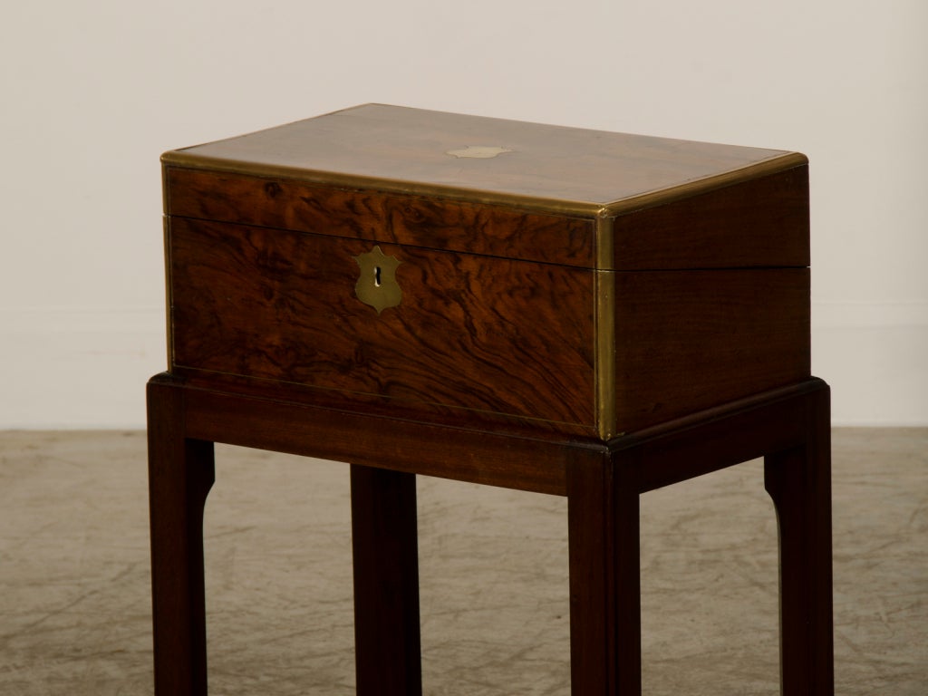 19th Century A handsome burl writing box on custom stand from England c.1850