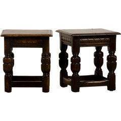 A pair of Elizabethan style oak stools from England c.1900
