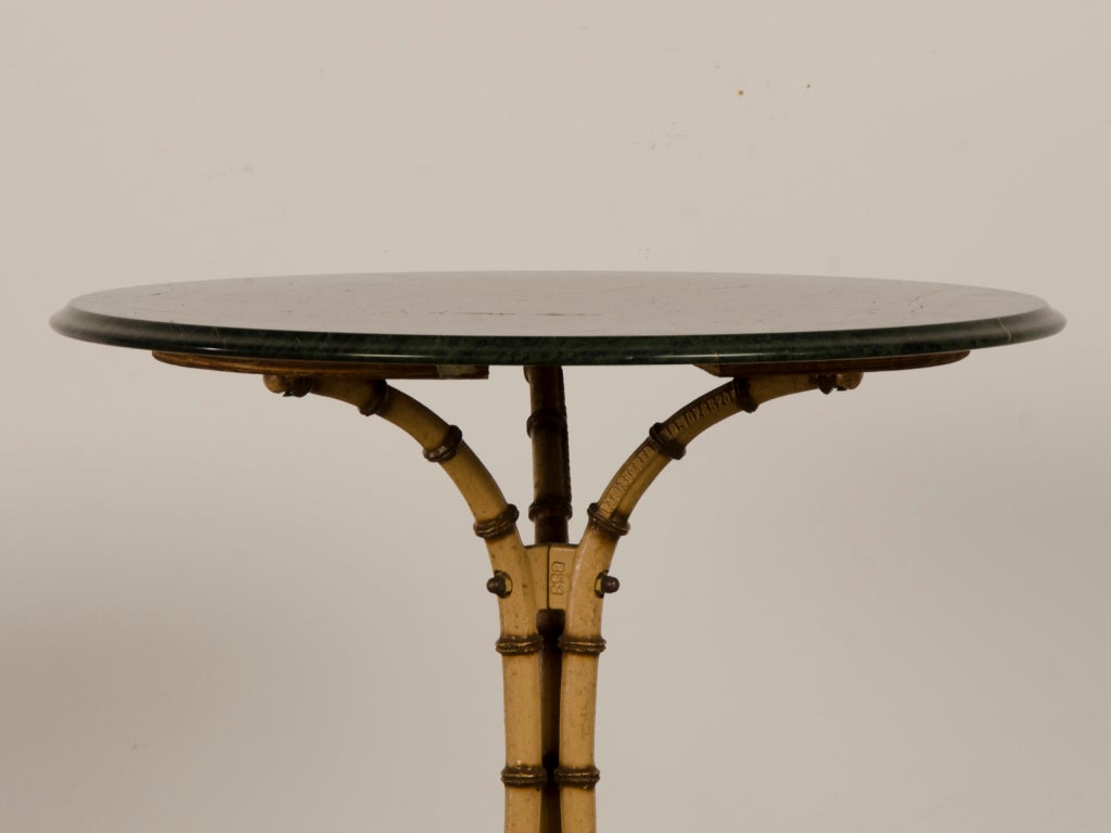 Painted Faux Bamboo Cast Iron Marble Top Garden Table, France c.1890 In Excellent Condition In Houston, TX