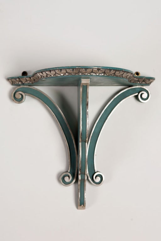 Carved Pair of Arts and Crafts Period Painted Antique English Wall Brackets, circa 1890
