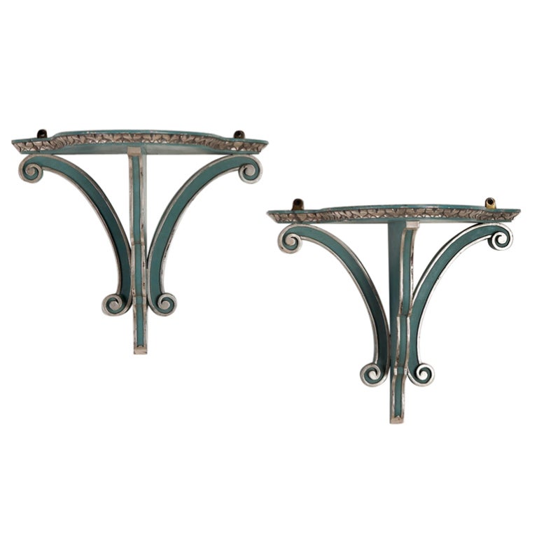 Pair of Arts and Crafts Period Painted Antique English Wall Brackets, circa 1890