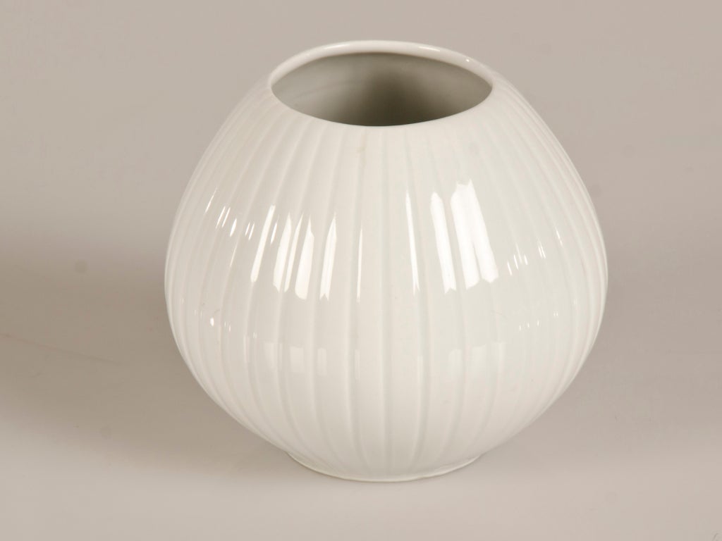 Mid-Century Modern Porcelain Ribbed Melon Vase with Maker's Mark, Mid-Century Germany c.1950.