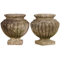 Pair of Circular Cast Stone Urns from France c.1920